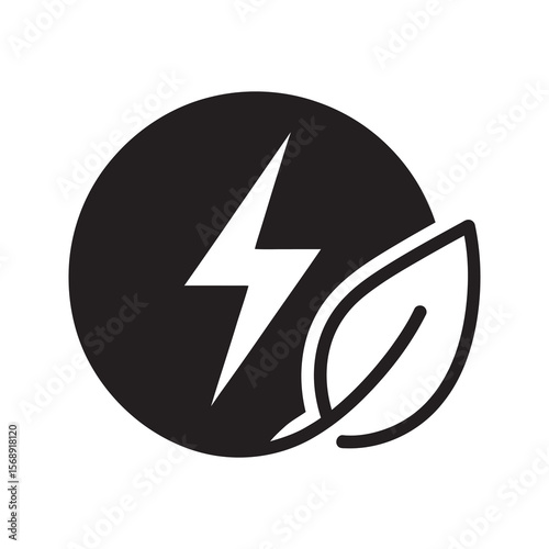 Free Download Green electricity icon with lightning bolt and leaf in circle representing clean eco power and sustainable natural energy source for conservation vector solid glyph - GFXLoad