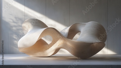 Wallpaper Mural Abstract wooden sculpture rests on a minimalist concrete platform. Use this image for artistic or design projects needing unique elements. Torontodigital.ca