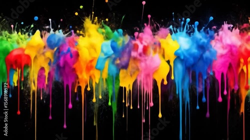 Wallpaper Mural Vibrant colorful splashes and drips of paint on black background Torontodigital.ca