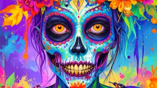 Wallpaper Mural Vibrant colorful sugar skull face art Torontodigital.ca