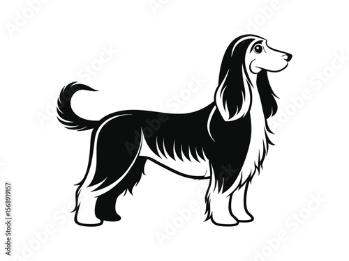 Basset Hound dog silhouette vector illustration, pet clipart, black and white animal shape