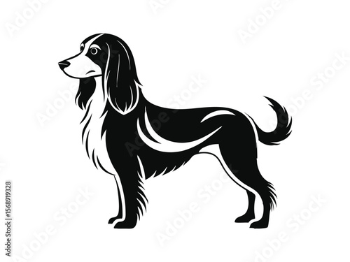 Basset Hound dog silhouette vector illustration, pet clipart, black and white animal shape