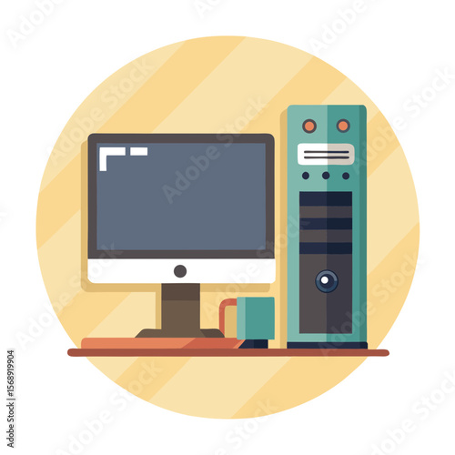 Retro Computer Flat Vector Illustration Design