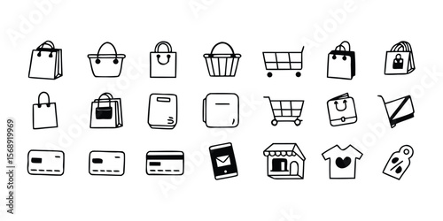 Diverse collection of 40 shopping bag icons for online retail and e commerce