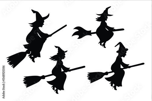 witch halloween broomstick silhouette bundle,  broomstick vector illustration