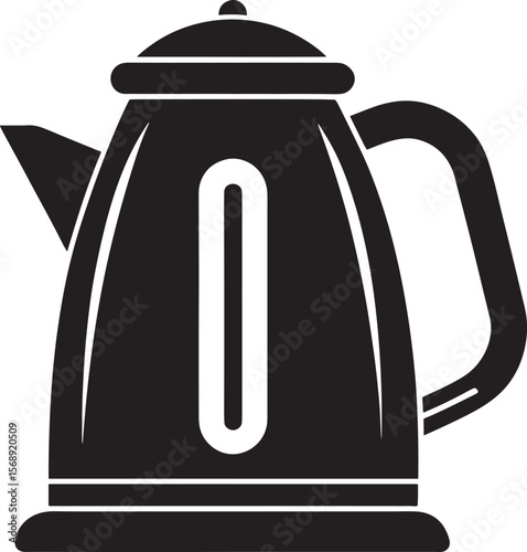 Black silhouette of a modern electric kettle isolated on white background