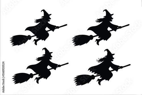 witch halloween broomstick silhouette bundle,  broomstick vector illustration