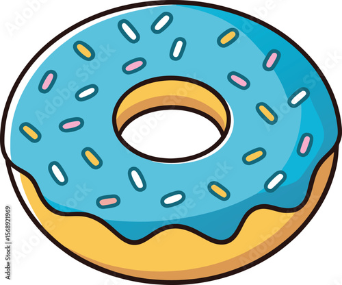 Blue frosted donut with sprinkles isolated on white background
