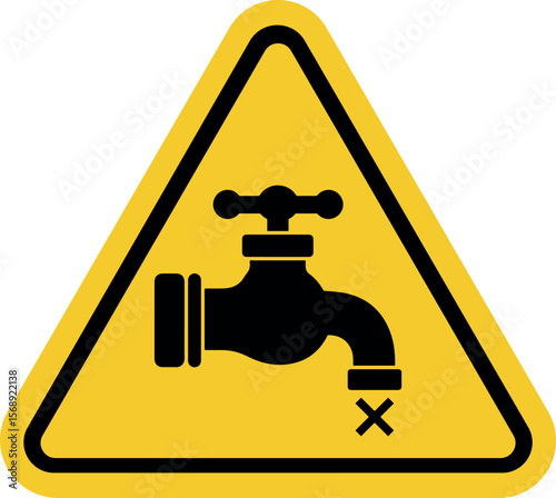 Drought warning sign, yellow triangle caution symbol with cracked dry ground or heat hazard illustration