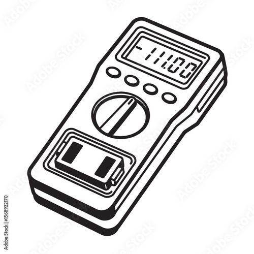 Black and white illustration of a digital multimeter for electrical testing and measurement