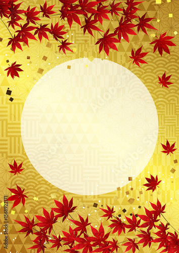 和柄ハニカム集合、背景、紅葉、秋、イラスト、かわいい、縦