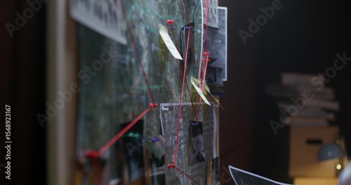 Two detective colleagues are examining the map in the office. Close-up of their hands, unrecognizable persons