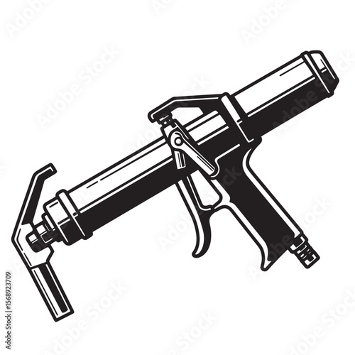 Black and white vector illustration of a caulk gun for construction and repair