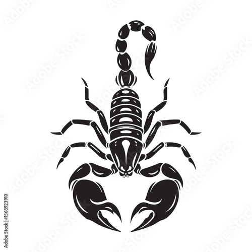 A minimalist silhouette vector of a scorpion, scorpion isolated on white background, Black and white scorpion silhouette, ideal for logos, branding, and wildlife themed digital art