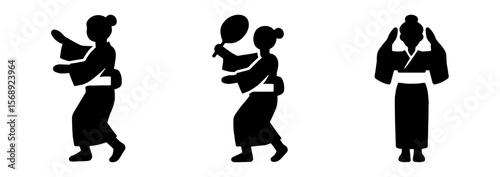 盆踊りを踊る女性のアイコン 、Woman Dancing Bon Odori Icon
