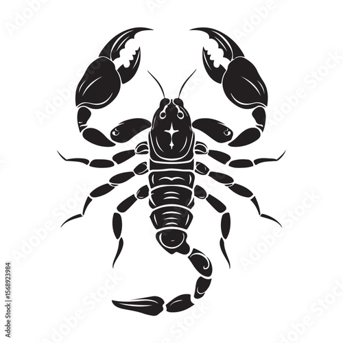 A minimalist silhouette vector of a scorpion, scorpion isolated on white background, Black and white scorpion silhouette, ideal for logos, branding, and wildlife themed digital art