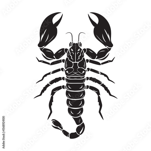 A minimalist silhouette vector of a scorpion, scorpion isolated on white background, Black and white scorpion silhouette, ideal for logos, branding, and wildlife themed digital art