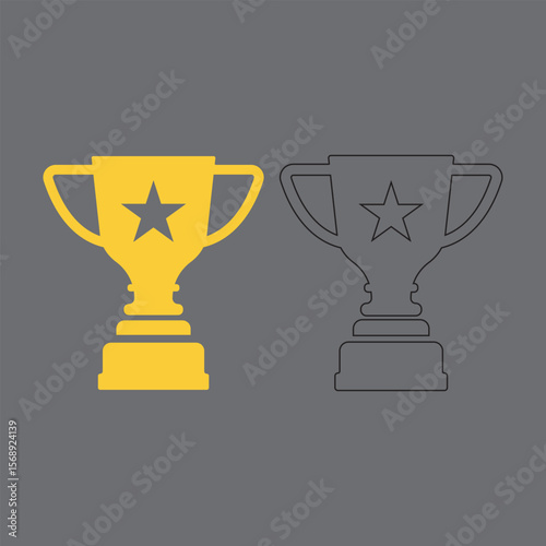 Two trophy icons one solid black one outline isolated on transparent background