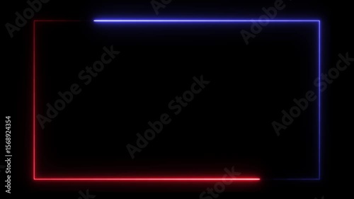 Seamless loop animation rectangle frame 4K video motion graphic. Animated borders frame glowing neon lights loop animation . Abstract glowing rectangle red and blue.