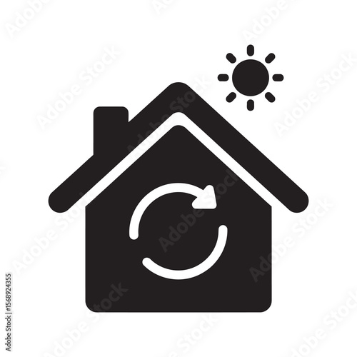 Smart home renewable energy solid glyph icon for sustainable living and eco friendly house automation system with solar power technology solution vector