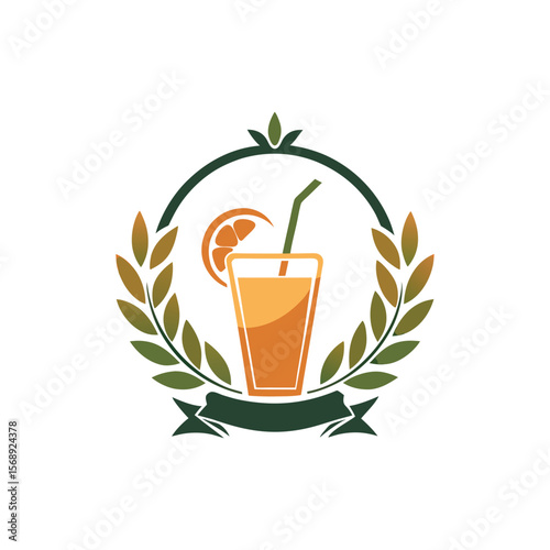Elegant silhouette of a juice logo with glass