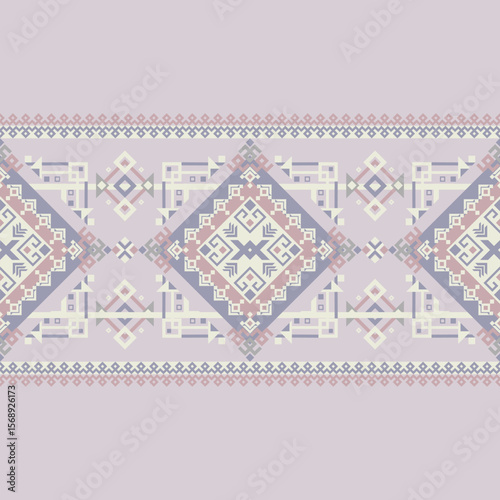 A striking chevron and diamond pattern in sweet pink tones with horizontal tribal bands. Great for fabric, home decor, and cultural-inspired visuals.