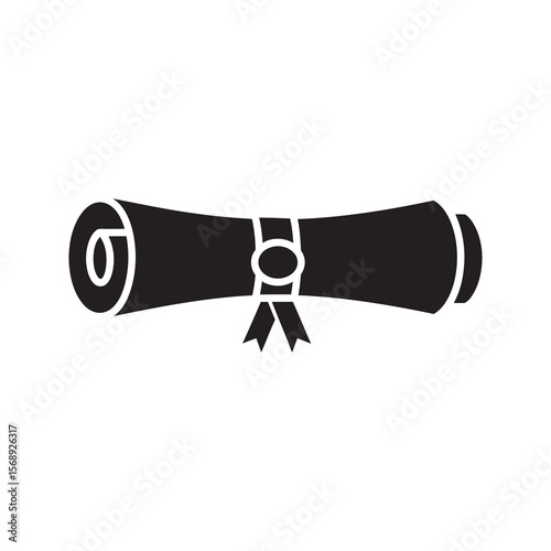 Graduation diploma solid glyph icon representing educational achievement and a university degree for knowledge and learning success certification vector