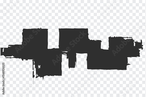Abstract grunge brush stroke with rough edges and a textured appearance on a transparent background