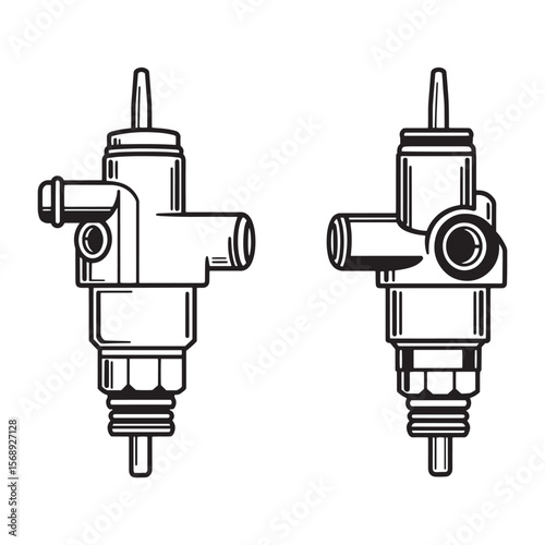 Detailed vector illustration of two black and white industrial fuel injectors isolated