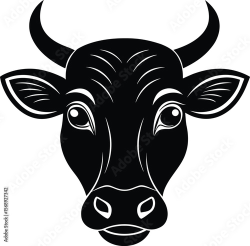 Stylized black silhouette of a bull s head with curved horns and detailed features