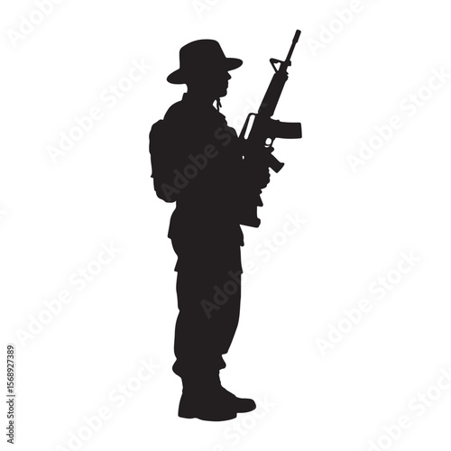 Soldier silhouette with rifle and hat military