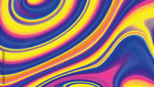 Abstract colorful background with swirling, striped, psychedelic lines and a vibrant rainbow of colors forming an artistic wave pattern