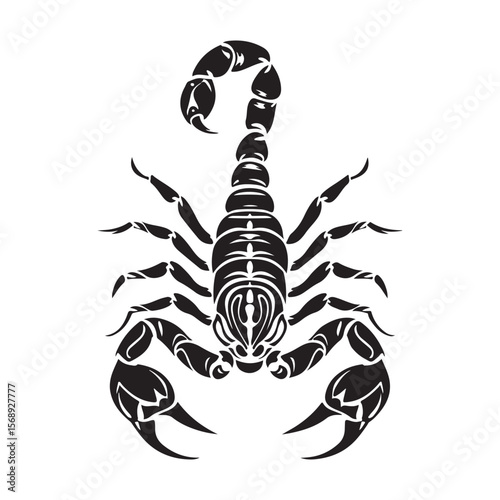A minimalist silhouette vector of a scorpion, scorpion isolated on white background, Black and white scorpion silhouette, ideal for logos, branding, and wildlife themed digital art