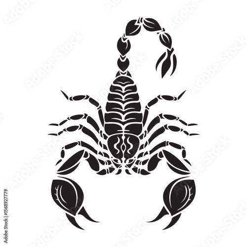 A minimalist silhouette vector of a scorpion, scorpion isolated on white background, Black and white scorpion silhouette, ideal for logos, branding, and wildlife themed digital art