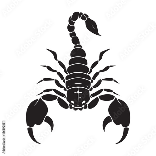 A minimalist silhouette vector of a scorpion, scorpion isolated on white background, Black and white scorpion silhouette, ideal for logos, branding, and wildlife themed digital art