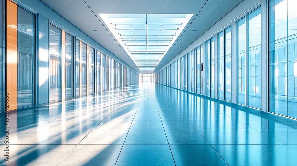 Fototapeta premium blue corridor in modern building