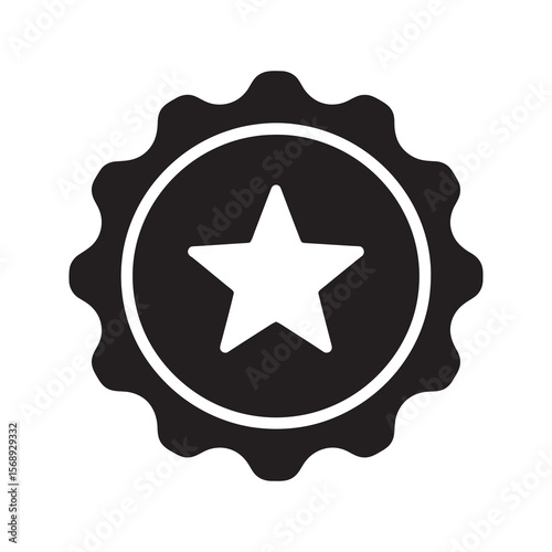 Top quality star seal solid glyph icon representing a best product guarantee and certified standard award for customer satisfaction winner