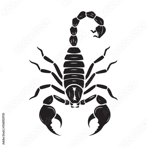 A minimalist silhouette vector of a scorpion, scorpion isolated on white background, Black and white scorpion silhouette, ideal for logos, branding, and wildlife themed digital art