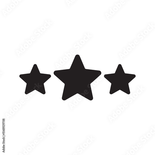 Three star rating solid glyph icon representing a quality review and customer feedback for product and service evaluation for best choice