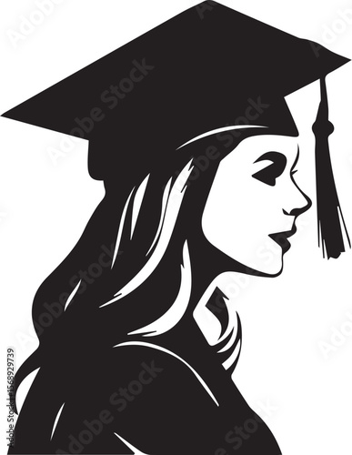 Female Graduate with Mortarboard Hat Profile