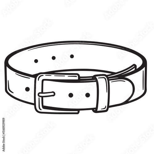 Simple black and white line art illustration of a stylish leather belt with a metal buckle
