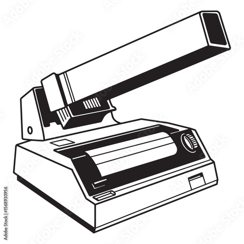 Vector illustration of a detailed and stylized vintage computer printer isolated on white