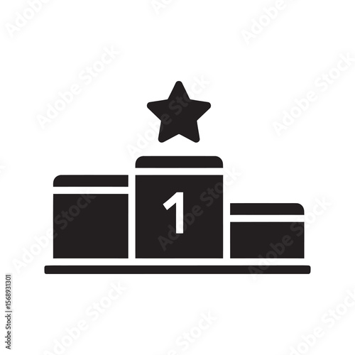 Winner podium solid glyph icon representing a first place champion with a star on a pedestal for a sports competition victory