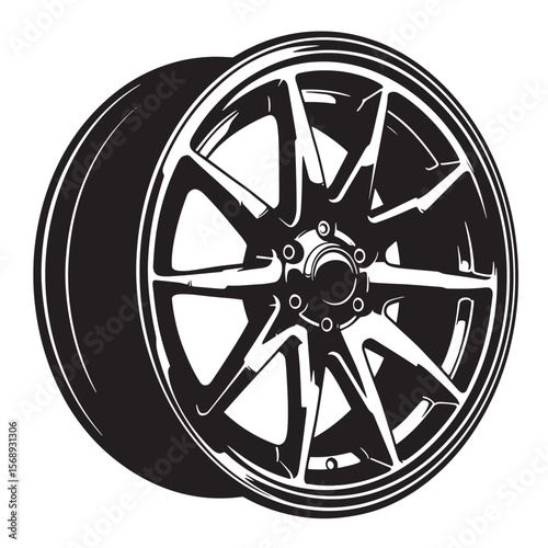 Vector illustration of a modern black and white car wheel and tire design