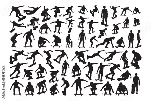 Принти на полотні Skateboarder Silhouette Collection – Trick Action Vector Icons
