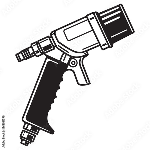 Vector illustration of a professional industrial spray gun in black and white