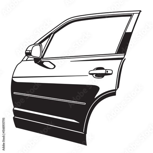 Vector illustration of an open car door showing the door handle and side mirror