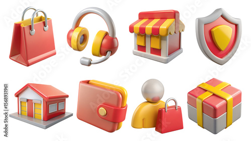 shopping 3D icon Colorful icons representing shopping and consumer goods.
