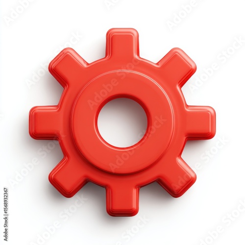Red Glossy 3D Gear Icon on White Background