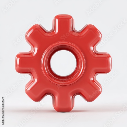Red Glossy Cogwheel 3D Rendered Gear on White